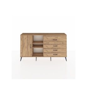 Arges Konsol 4 Raflı 4 Çekmeceli Tek Kapaklı  176x30x99 Çam-Çam