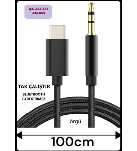 Samsung UYUMLU A54 A34 A33 A53 A73 Type C Aux Kablo Type C Ses Kablo Örgü Hasır Dac Çipli Kablo
