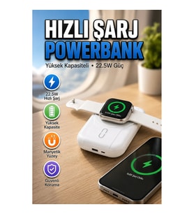 10000 mAh 22.5W Hızlı Şarj Destekli Taşınabilir Powerbank Kablosuz Şarjlı