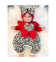 Leopar Desenli Fiyonklu % 100 Pamuk Kız Bebek Tulum
