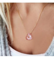 Pembe Swarovski Taşlı Kalp Gümüş Kolye (Altın)