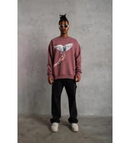 Erkek Güvercin Baskılı Sweatshirt - Gül Kurusu