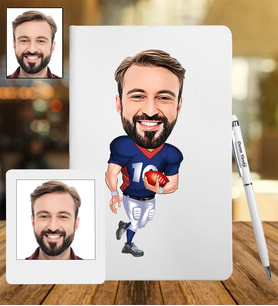 Kişiye Özel Amerikan Futbolu Tasarımlı Karikatür Deri Defter & Metal Tükenmez Kalem + Ahşap Çerçeve hediye 69