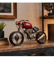 Dekoratif Motosiklet Masa Saati – Kırmızı Vintage Motor Tasarımlı Metal Masa Dekoru 44x8x24 Cm