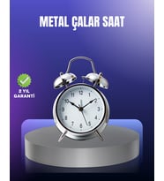 Yuvarlak Gümüş Dekoratif LED'li Masa Üstü Saat Alarmlı Sessiz Çalışma