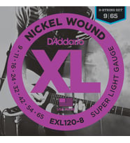 D'Addario EXL120-8 XL Nickel Serisi Elektro Gitar Tel Seti (Super Light - 09-65 - 8 Telli)