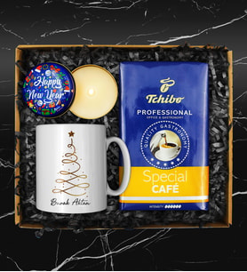 Yılbaşına Özel Tasarım Kupa & 250 Gram Tchibo Filtre Kahve & Yılbaşına Özel Mum