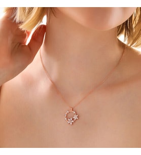 Rose Beyaz Taşlı Çiçek  925 Ayar Gümüş Kadın Kolye