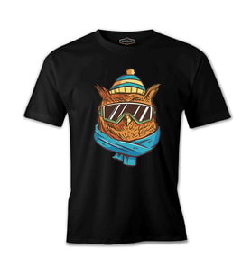 Owl with Ski Glasses Siyah Erkek Tshirt