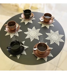 6'lı Dantel Kahve Sunumluğu 15x15 cm Asorti Desenli Çeyizlik Sunumluk