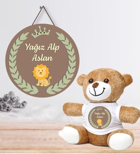 Kişiye Özel Bebek Kapı Süsü (Peluş Ayıcık Hediyeli) – Baby Shower / Hastane Odası