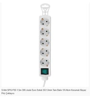 S-link SPG-F05 1.5m 306 Joule Euro Soket 3G1.0mm Tam Bakır 5li Akım Korumalı Beyaz Priz Çoklayıcı