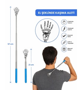 Uzayabilir Sırt Kaşıyıcı Masaj Aleti Teleskopik El Şeklinde Kaşıma Aparatı Taşınabilir Metal Pençe K