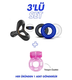 3'lü Ekonomik Paket - Titreşimli Ve Düz 3'lü Cinsel Ilişkiyi Uzatan Penis Halkası