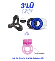 3'lü Ekonomik Paket - Titreşimli Ve Düz 3'lü Cinsel Ilişkiyi Uzatan Penis Halkası