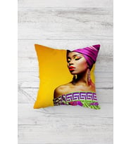 Afrikalı Kadın Çift Tarafı Baskılı Gizli Fermuarlı Yastık Kılıfı Kırlent Koltuk Yastık Kılıfı (Sarı-Mor)