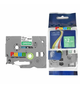 PUUN®Brother P-Touch TZE-735 12MM x 8m Yeşil Üzerine Beyaz Muadil Laminasyon Etiket Şeridi (Çok Renkli)