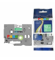PUUN®Brother P-Touch TZE-735 12MM x 8m Yeşil Üzerine Beyaz Muadil Laminasyon Etiket Şeridi (Çok Renkli)