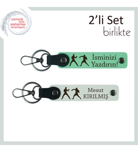 Ringin Efendisine Özel Armağan, Boks Temalı, İsme Yazılabilir Anahtarlık Takımı, Açık Yeşil-Beyaz