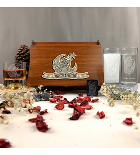Bozkurt Figürlü Kişiye Özel Rakı, Çakmak ve Taşlı Viski Kadehi Seti
