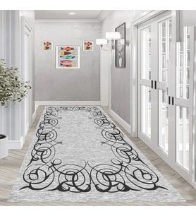 Rovigo Home Dijital Baskı Yıkanabilir Kaymaz Taban Salon Halısı Ve Yolluk RV012-FNL266 (Gri)