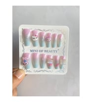 Hello Kitty Kuromi Tavşan 3D Figür İncili Carmlı 12 Adet Jel Görünümlü Lüx Kutulu Takma Tırnak - Pembe1