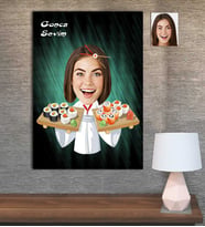 Kişiye Özel Karikatür Baskılı Ahşap Tablo Ahcı Kadın 30x40 -4
