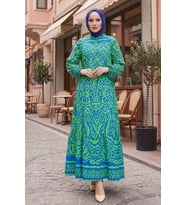 Laysa Desenli Viskon Elbise 1721 - İndigo