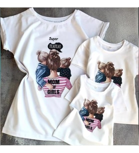 MODAVALS ANNELER GÜNÜ TASARIMI DİJİTAL BASKILI ANNE ÇOCUK TSHIRTLERİ (Beyaz)