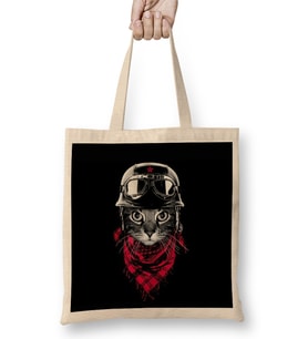 Pilot Kedi Pilot Cat Tasarım Bez Çanta Uzun Saplı