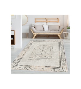 Rovigo Home Dijital Baskı Yıkanabilir Kaymaz Taban Salon Halısı RVG1367-HT399 80x150 cm (Bej)