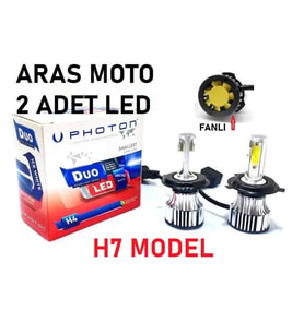 H7 Photon Fanlı Xenon Led Beyaz Ampül H7 12-24 V Duo Soğutucu Fanlı Model 2 ADET-ARAS MOTO (Siyah)