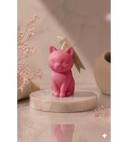 Mumelia Sevimli Kedi - Doğal Soya Dekoratif Mum - Derin Pembe
