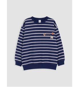 LCW Kids Lacivert Çizgili Erkek Çocuk Kalın Sweatshirt