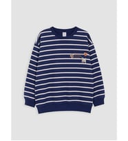 LCW Kids Lacivert Çizgili Erkek Çocuk Kalın Sweatshirt