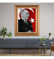 Altın Varaklı Çerçeveli Paspartulu Atatürk Tablo TR1159 (Gold)