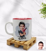 BK Gift Kişiye Özel Erkek Kuaför Karikatürlü İçi Kırmızı Renkli Kupa Bardak Model 1