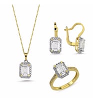 Altın Mini Set Baget Taşlı 3lü Takım (Çok Renkli)