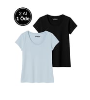 Kadın %100 Pamuk 2'li Paket Kısa Kollu Yuvarlak Yaka Tişört