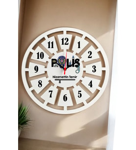 Polise Hediye Duvar Saati 40cm 001 (Beyaz)