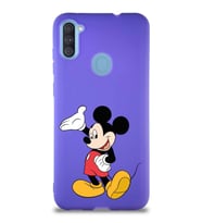 Samsung Galaxy M11 Soft Premier Kapak Mickey Mouse-C Tasarımlı Silikon Kılıf - Mor (Şeffaf)