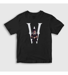 Presmono Unisex Çocuk Siyah W Wednesday Addams Family Addams Ailesi T-Shirt 366542tt