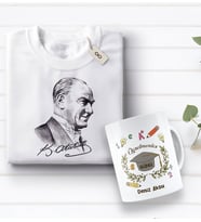 BK Gift Kişiye Özel Öğretmenler Günü Tasarımlı Kupa Bardak ve Atatürk Baskılı Tişört Hediye Seti- 3-17, Öğretmene Hediye, Öğretmenler Günü, 100. Yıl Hediyesi