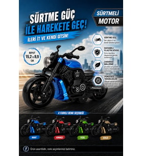 Sürtmeli Oyuncak Chopper Travel Motor 15 cm - Dayanıklı Plastik Pürüzsüz Tekerlekli Çocuk Motosikleti