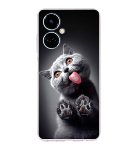PrintiFy Tecno Camon 19 ile Uyumlu Kedi 2 Kamera Korumalı Şeffaf Kılıf
