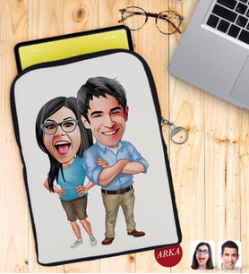 BK Gift Kişiye Özel Sevgililer Karikatürlü Taşınabilir Koruyucu Tablet Kılıfı & Organizer Çanta - Siyah-101