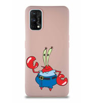 Realme 7 Pro Soft Premier Kapak Bay Yengeç Tasarımlı Silikon Kılıf - Pudra (Şeffaf)