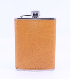 Turuncu Deri Kaplama Cep Matarası/Flask 8 OZ (Gümüş)