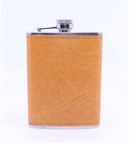 Turuncu Deri Kaplama Cep Matarası/Flask 8 OZ (Gümüş)