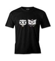 Cute Owls Cartoon Siyah Erkek Tshirt